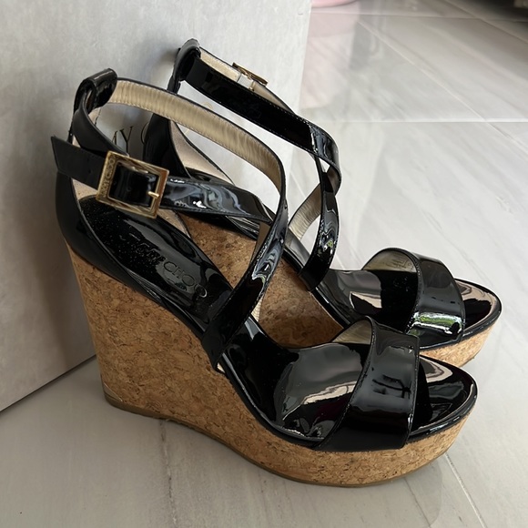 Jimmy Choo Patent Leather Black Wedges size 40.5 - Picture 5 of 9